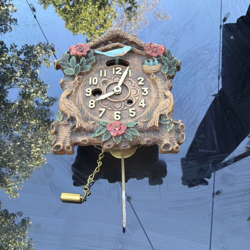 Vintage August C. Keebler Moving Bird Pendulette Clock Missing Pieces- For Parts